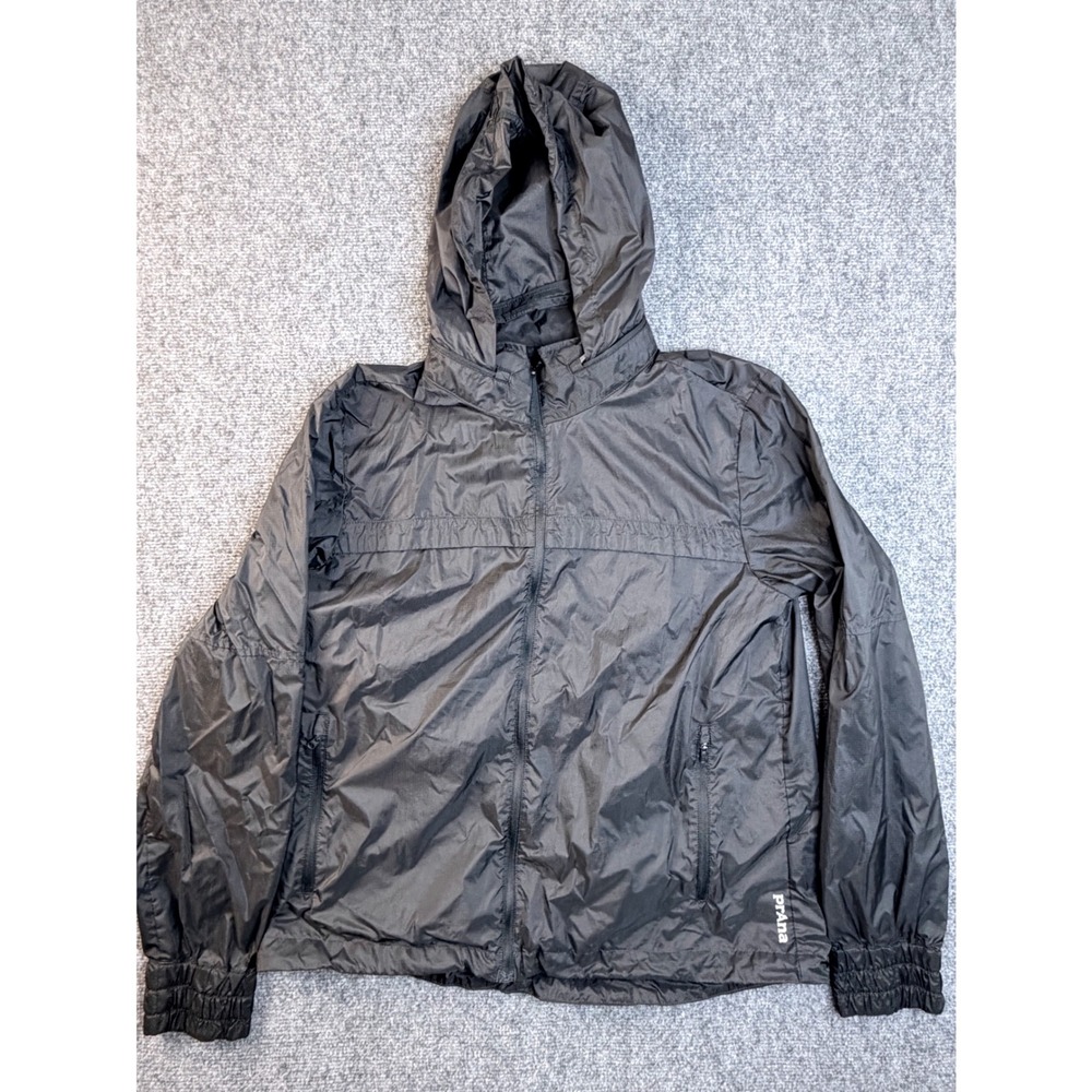 Prana Mens Size M Gray Hooded Windbreaker Jacket Lightweight Hiking Outor Zip Up